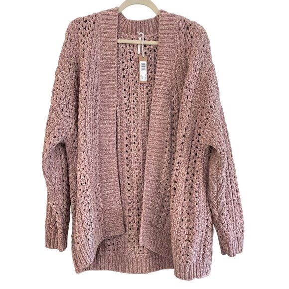 Revolve Hello Nite Chunky Knit Open Front Cardigan Sweater Almond XL - Picture 1 of 4